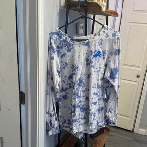 Blue and White Tie-Dye Long Sleeve LIONS shirt